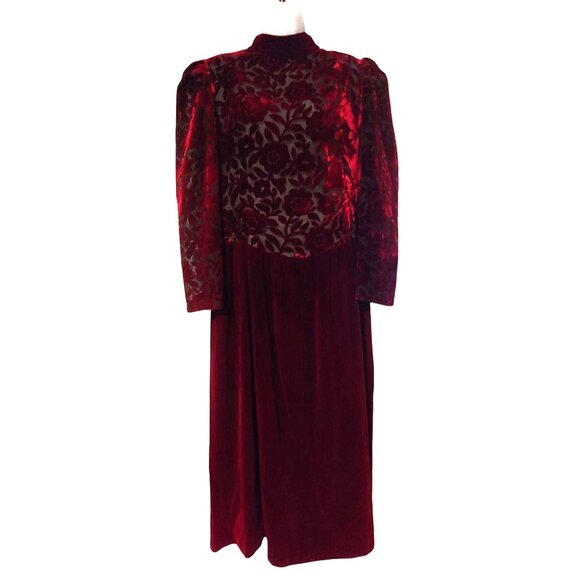 Cachet by Bari Protas Deep Burgundy Burnout Velvet Vintage Maxi Dress  13/14 - Picture 1 of 15